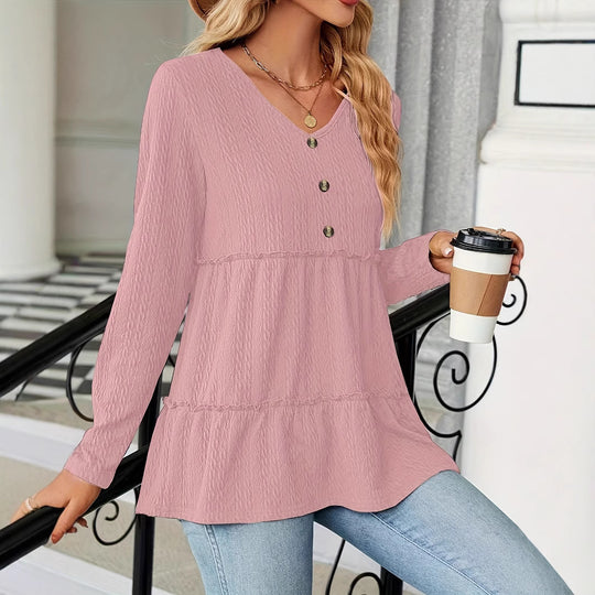 Damen Langarm Tunika mit Knopfdetail und Volant EB
