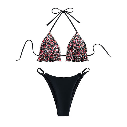 Damen Triangel-Bikini mit Rüschendetails und floralem Design EB