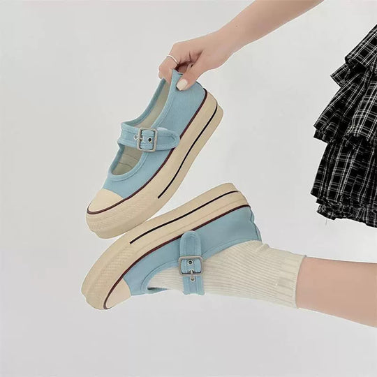 Damen Modische Mary Jane Schuhe mit verstellbarem Riemen und weicher Sohle EB