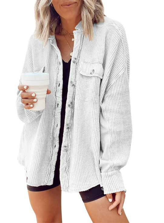 Damen oversized Waffelstruktur Hemdjacke EB
