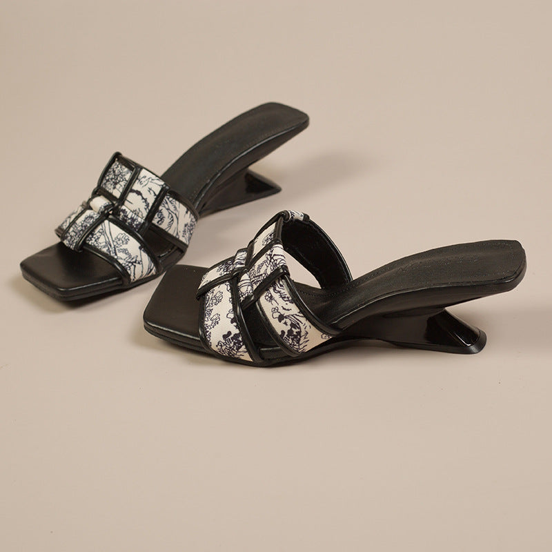 Damen Elegante Slingback-Pantoletten mit modischem Riemen und hoher Absatzform EB