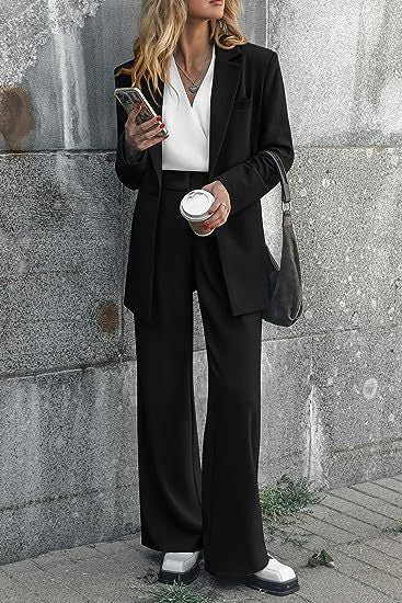 Damen nan Longblazer-Set mit kastiger Oversize-Silhouette, strukturierter Schulterpartie und hochtaillierter Palazzo-Hose EB