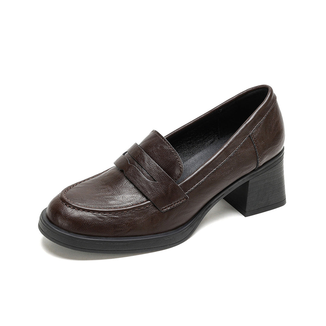 Damen Leder Slip-On-Pumps mit modischem Blockabsatz EB