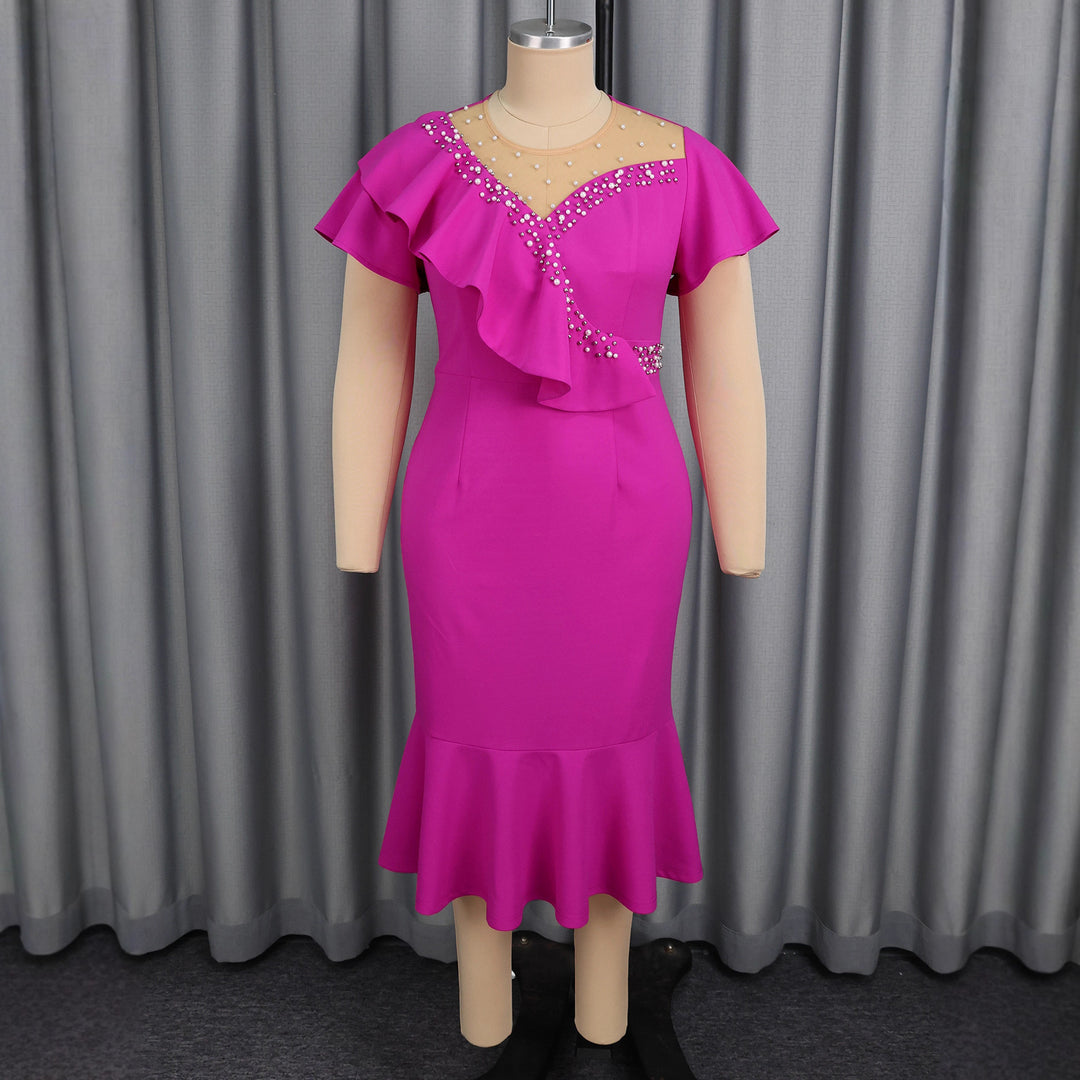 Damen figurbetontes Kleid mit Rüschendesign und Strassakzenten EB