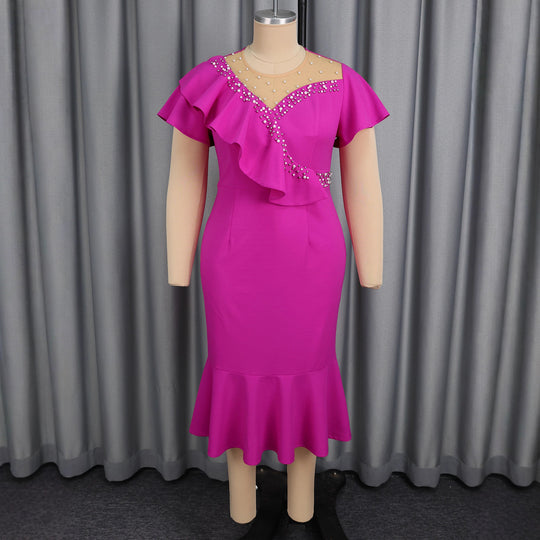 Damen figurbetontes Kleid mit Rüschendesign und Strassakzenten EB