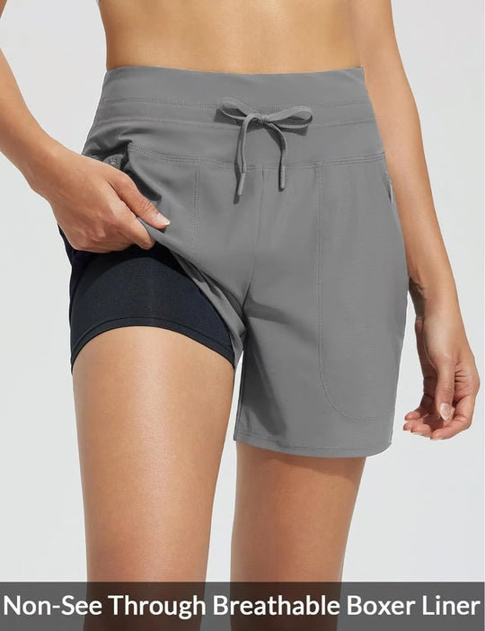 Damen Performance aktive Shorts mit integriertem Boxershorts-Futter EB