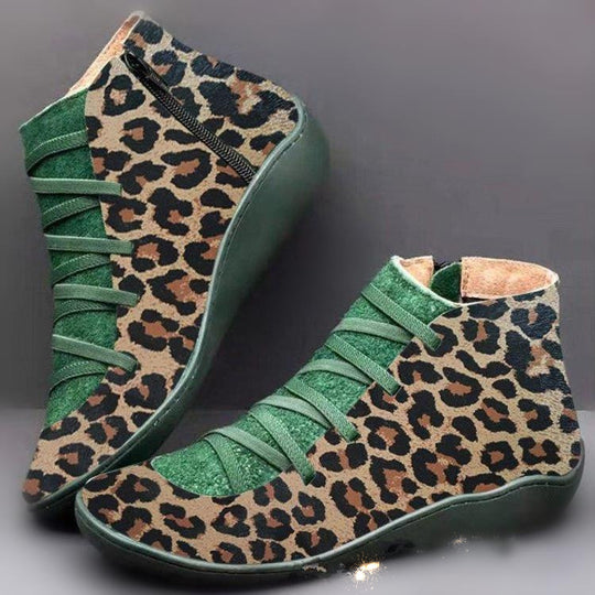 Damen nan knöchelhoher Softleder-Sneakerboot mit seitlichem Reißverschluss elastischer Zierschnürung und ergonomischer Komfortsohle EB