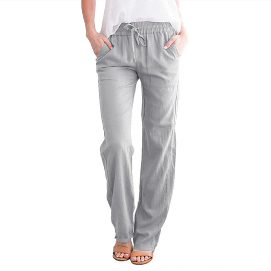 Damen nan leichte Leinenhose mit elastischem Bund und weitem Bein EB