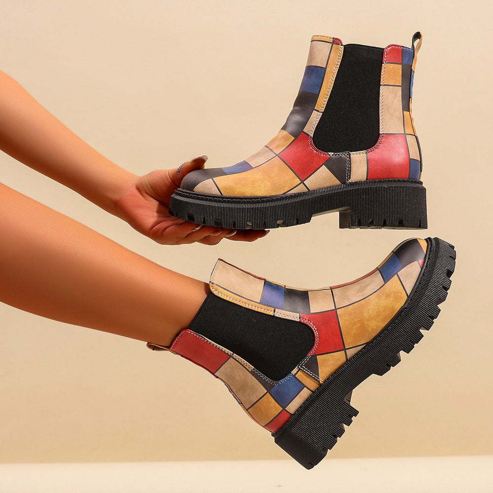 Damen Chelsea-Stiefel mit kreativem Musterdruck und rutschfester Sohle EB