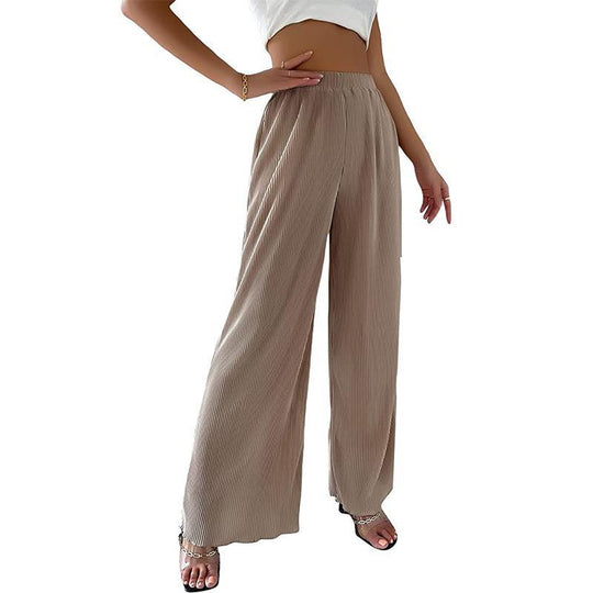 Damen elegante Plissee-Hose mit weitem Bein und elastischem Bund EB