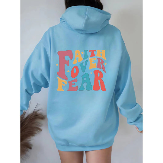 Damen Kapuzenpullover mit kreativem Schriftzug und weichem Innenfleece EB