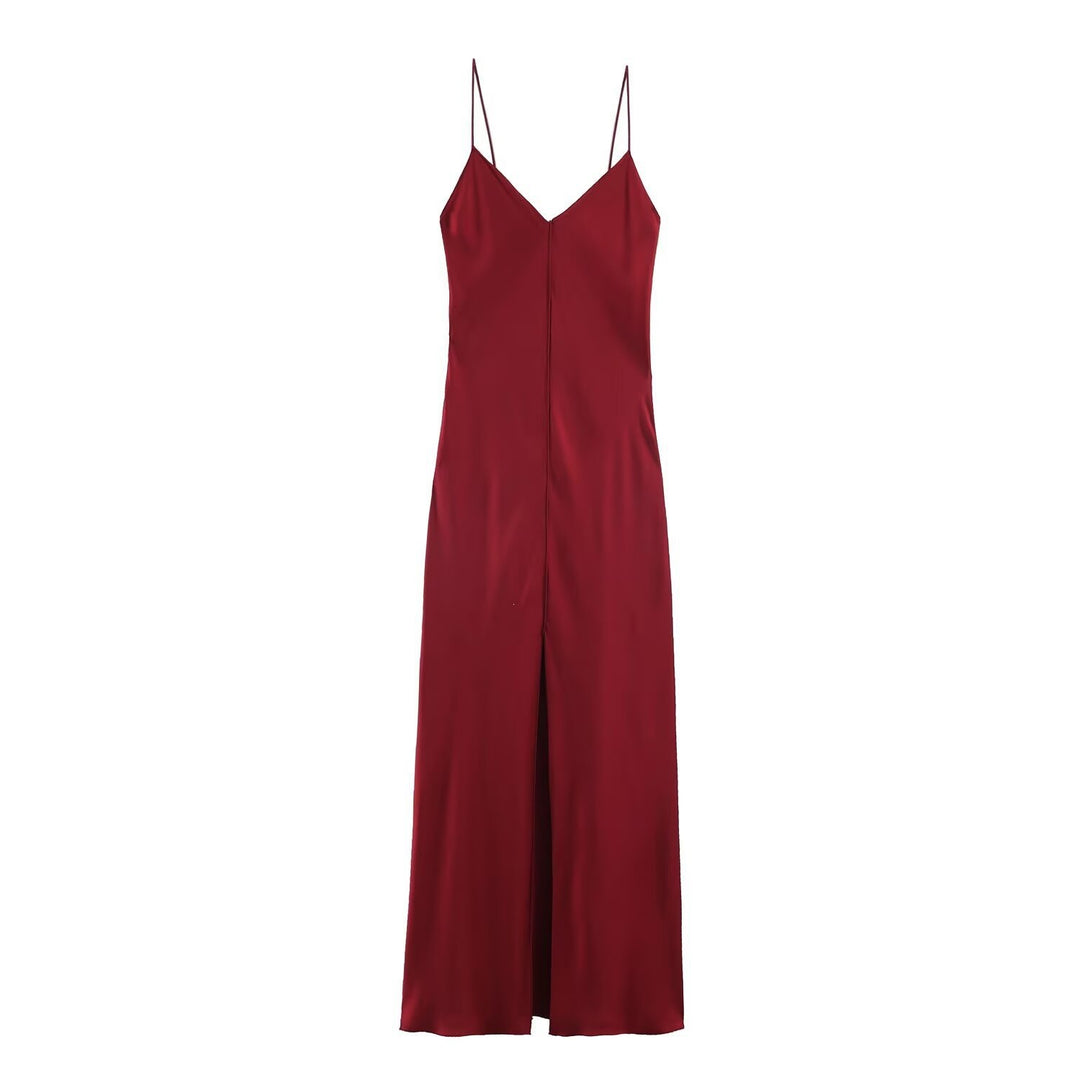 Damen elegantes Maxikleid mit schickem V-Ausschnitt und seitlichem Schlitz EB