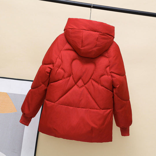 Damen gesteppte Winterjacke mit Kapuze und Herzdetails EB