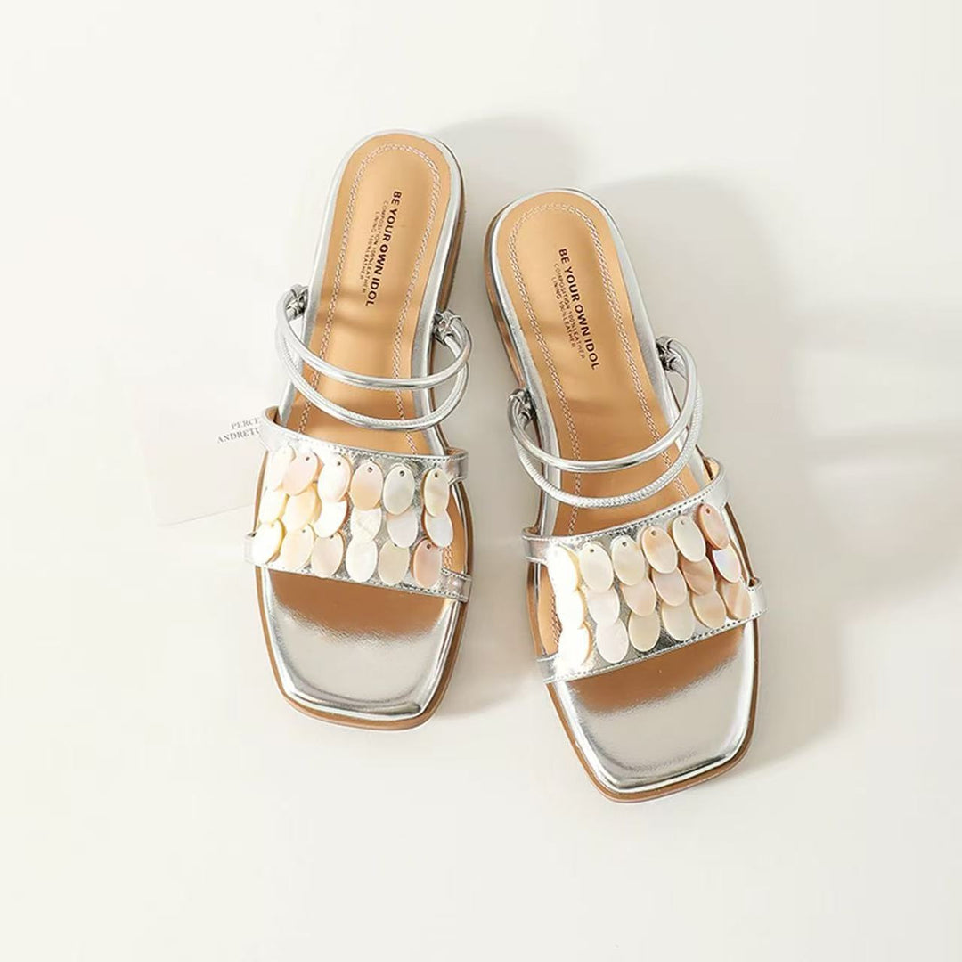Damen Dekorative Riemchen-Sandalen mit glitternden Pailletten EB