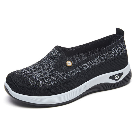 Damen Bequeme Slip-On Sportschuhe mit atmungsaktivem Obermaterial und eleganter Perlendekoration EB