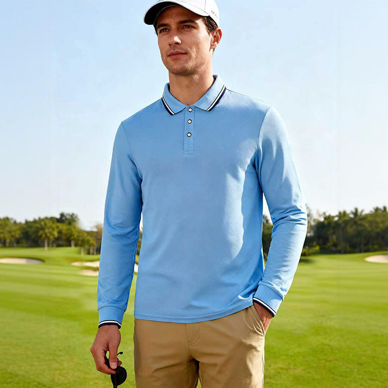 Herren Golf-Performance-Poloshirt langärmlig atmungsaktiv mit Kontrastkragen EB