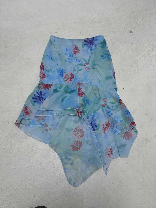 Damen asymmetrischer Rüschenrock aus floralem Chiffon EB