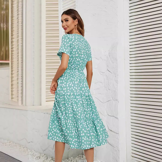 Damen Midi-Kleid mit Flügelärmeln und Knopfleiste EB