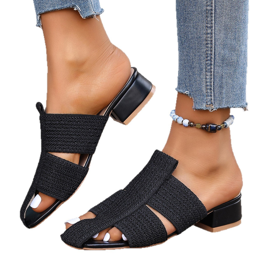 Damen offene Mules mit Blockabsatz und verzierten Riemen EB