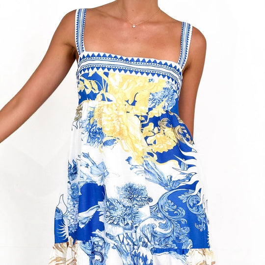 Damen Maxi-Strandkleid im floralen Design mit verstellbaren Spaghettiträgern EB