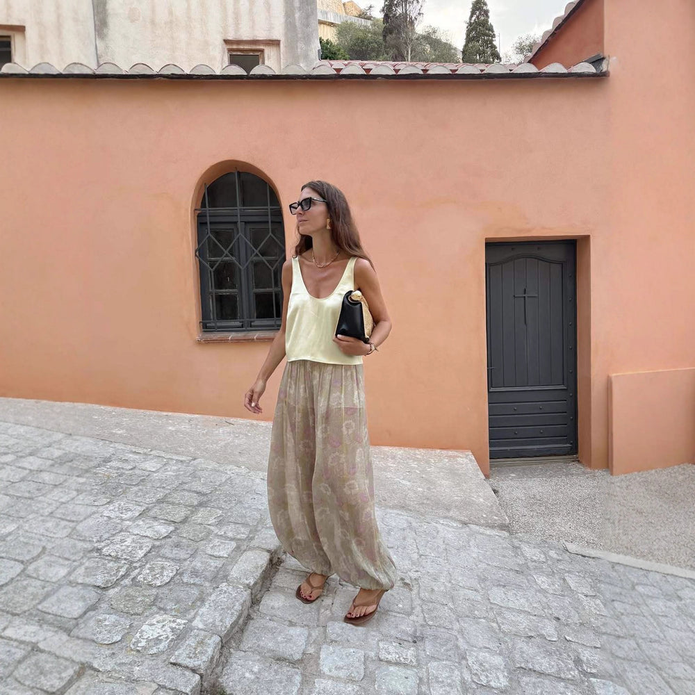 Damen Luftige Palazzo-Hose im floralen Design mit elastischem Bund EB