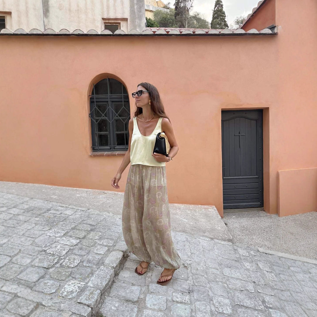 Damen Luftige Palazzo-Hose im floralen Design mit elastischem Bund EB