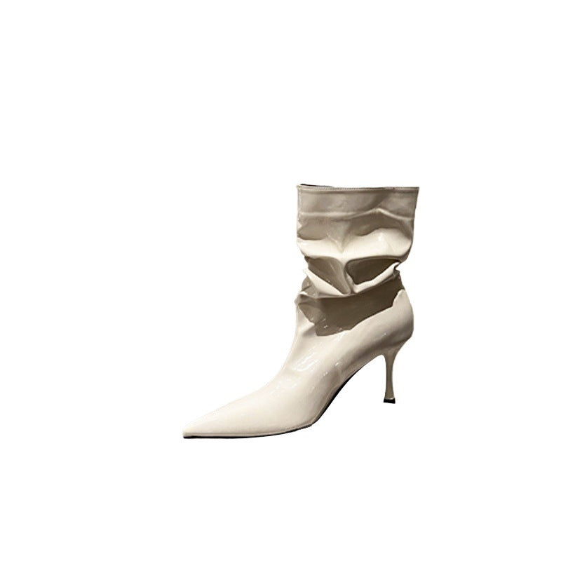 Damen elegante Stiefeletten mit spitzem Zehenbereich und schickem Falten-Design EB