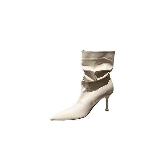 Damen elegante Stiefeletten mit spitzem Zehenbereich und schickem Falten-Design EB