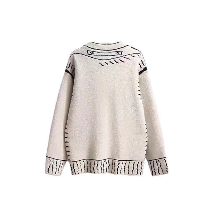 Damen Oversized Strickjacke mit kreativem Design und großen Knöpfen EB