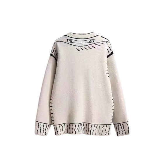 Damen Oversized Strickjacke mit kreativem Design und großen Knöpfen EB