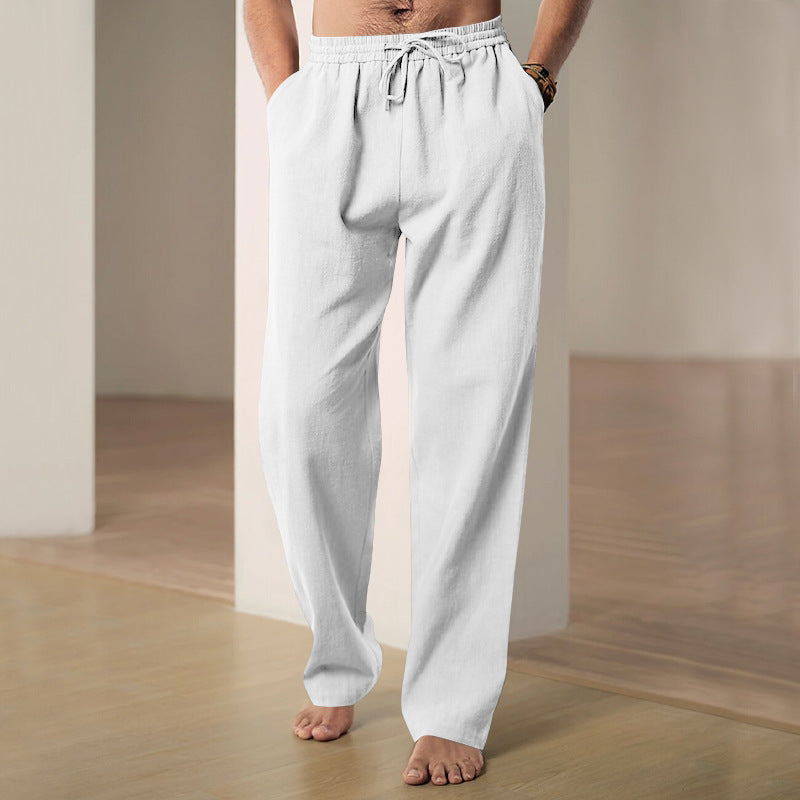 Herren nan komfortable Leinen-Loungehose mit extra weitem Bein, verstellbarem Kordelbund und atmungsaktiver Sommerqualität EB