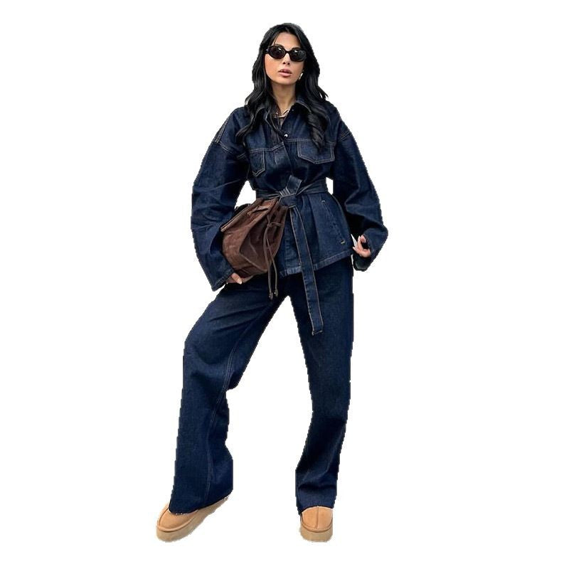Damen weite Jeans mit hochtailliertem Schnitt und klassischen Taschen EB