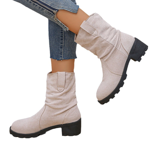 Damen Modische Stiefeletten mit gefüttertem Kragen und robustem Profil EB