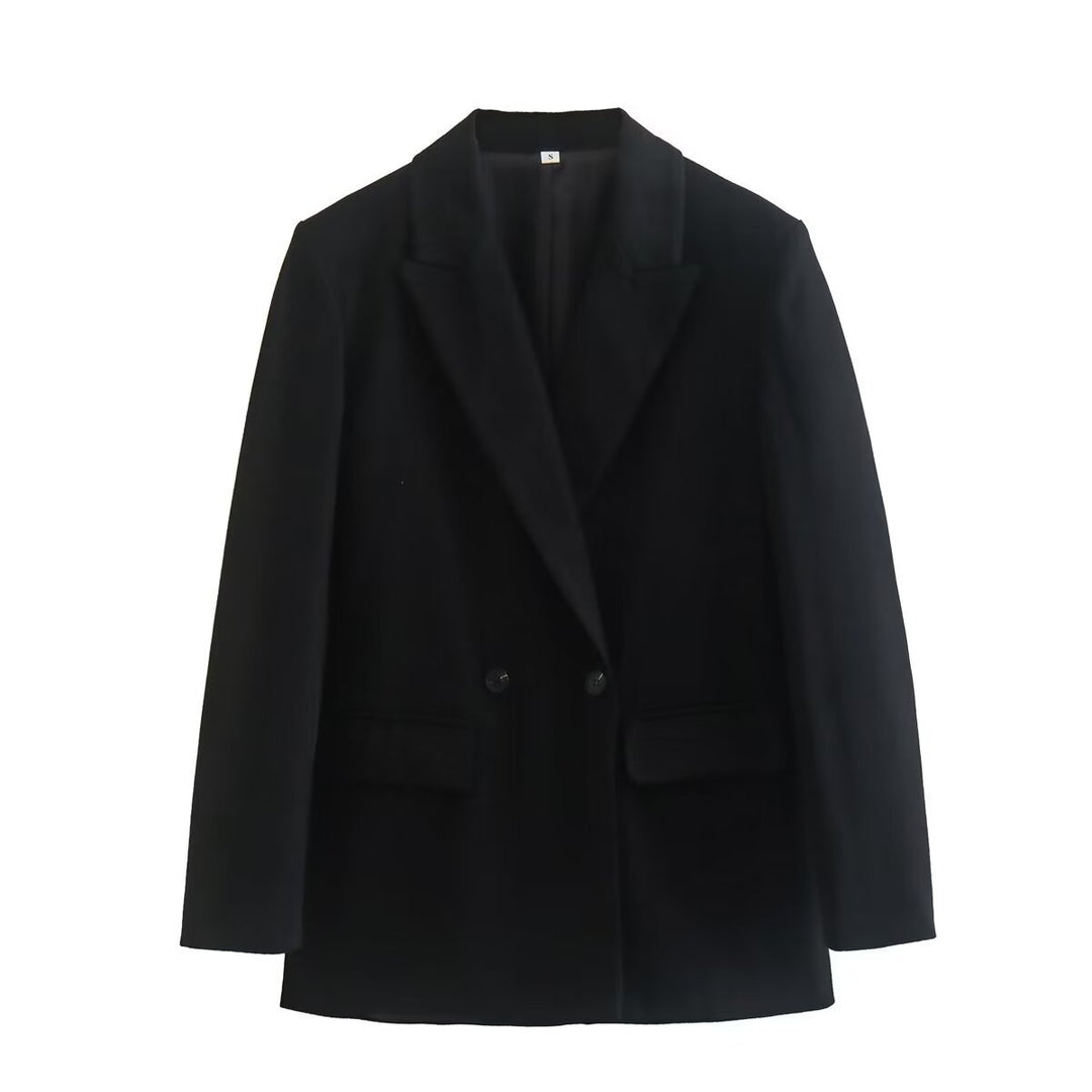 Damen nan taillierter Doppelreiher-Blazer mit spitzem Revers, Pattentaschen und leichtem Innenfutter EB