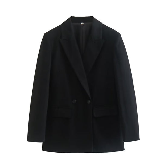 Damen nan taillierter Doppelreiher-Blazer mit spitzem Revers, Pattentaschen und leichtem Innenfutter EB