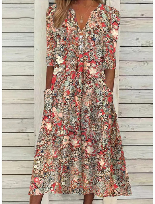 EB | Blumen Midi Kleid mit Taschen