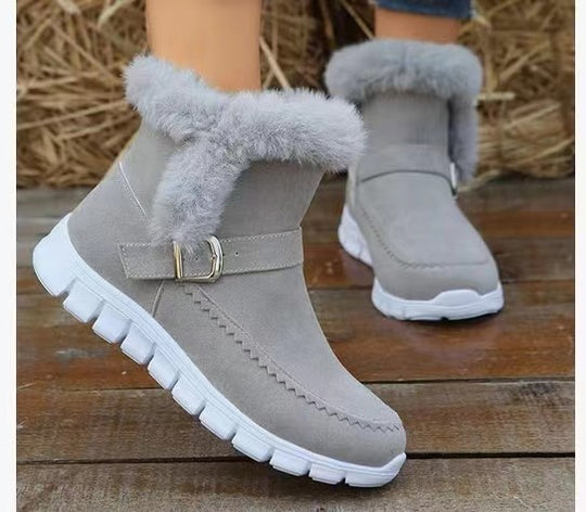 Damen  gefütterte Stiefelette mit Kunstfellkragen, rutschfester Leichtsohle und seitlichem Reißverschluss EB