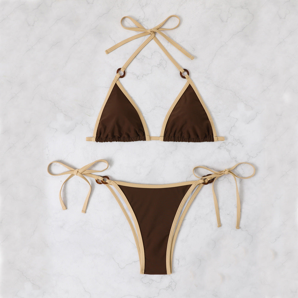 Damen Triangel-Bikini mit verstellbaren Trägern und Ringdetails EB
