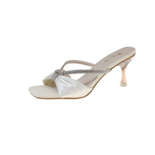 Damen elegante Open-Toe Mules mit funkelndem Riemendesign EB