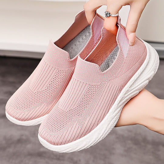 Damen nan nahtloser Strick-Slip-On Komfortwalker mit sockenähnlichem Schaft, reaktiver Memory-Fußbett-Einlage und flexibler EVA-Leichtsohle EB