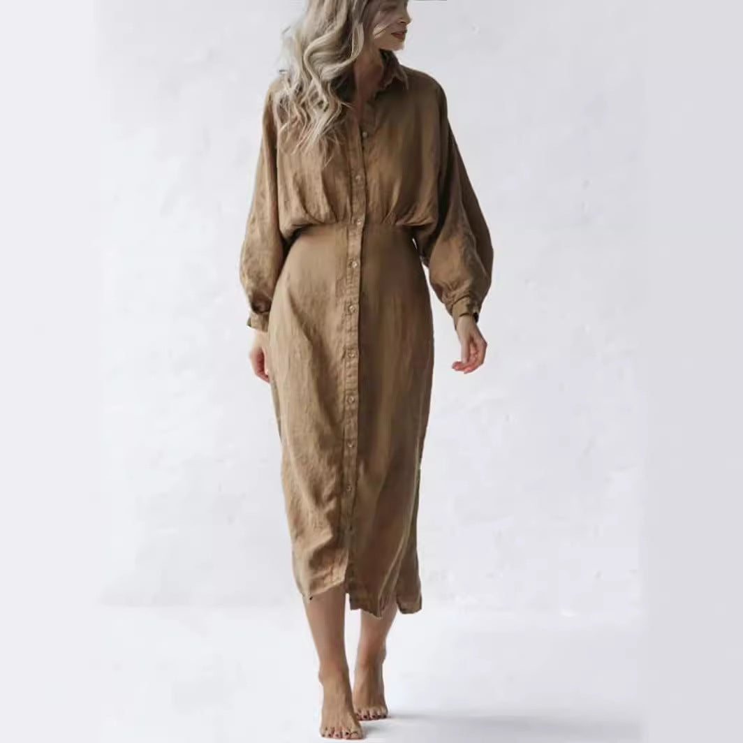 Damen Langarm-Hemdblusenkleid mit eleganten Puffärmeln EB