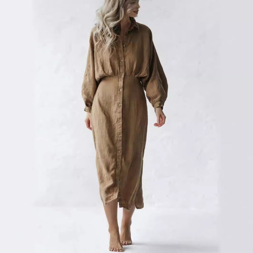 Damen Langarm-Hemdblusenkleid mit eleganten Puffärmeln EB
