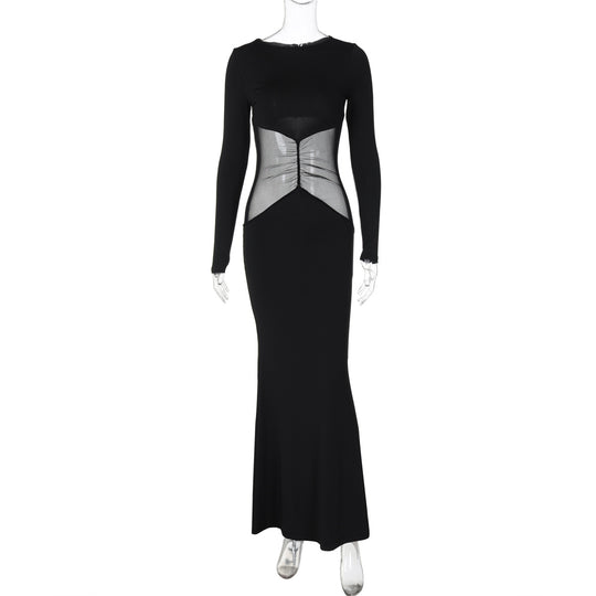 Damen Elegantes Maxikleid mit transparenter Taillenpartie EB