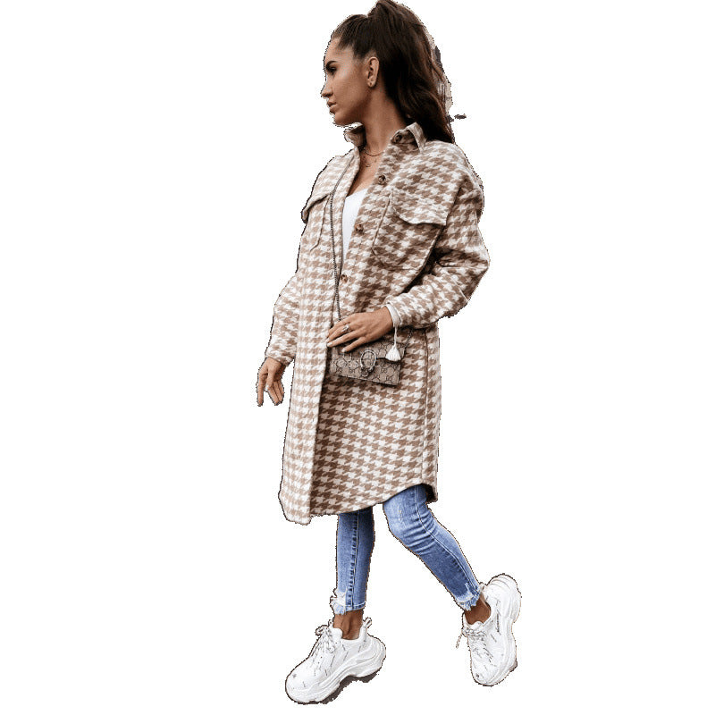 Damen Hahnentritt-Muster Oversized Hemdjacke EB