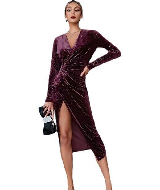 Damen Vokuhila Kleid aus luxuriösem Samt mit funkelnden Akzenten EB