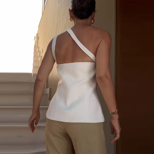 Damen Ein-Schulter Bluse mit Knopfleiste EB