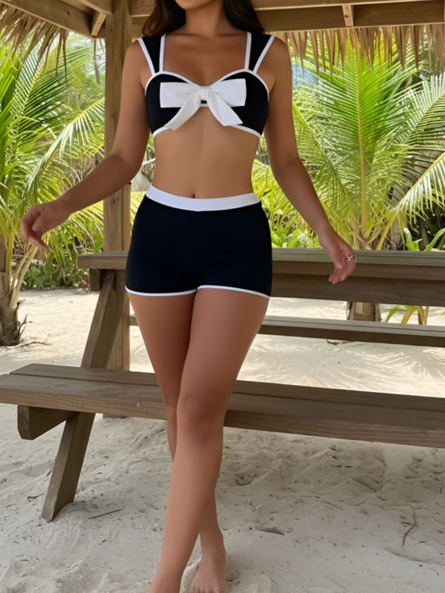Damen Bikini-Set mit süßem Schleifen-Design und kurzen Hosen EB