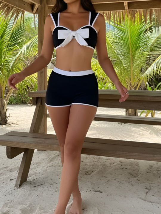 Damen Bikini-Set mit süßem Schleifen-Design und kurzen Hosen EB