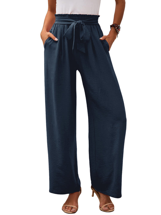 Damen weite Palazzo-Hose mit elastischem Bund und Bindegürtel EB