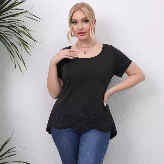 Damen Oberteil mit floralem Lochmuster EB